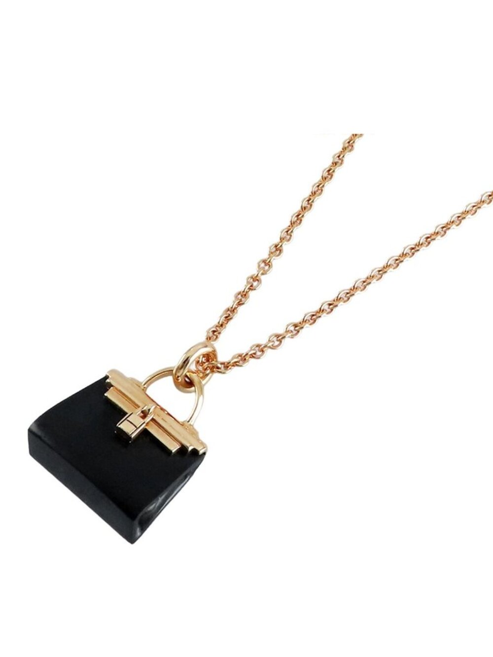 Hermes Amulette Kelly Pendant Pink Gold 18k Jade Black Necklace